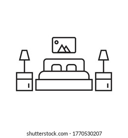 bedroom thin line icon, hotel and sleep, bed sign, vector graphics, A alinear pattern on A on white background