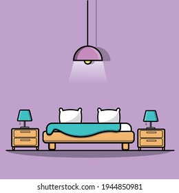 bedroom vector icon illustration Flat Cartoon Style furniture lamp