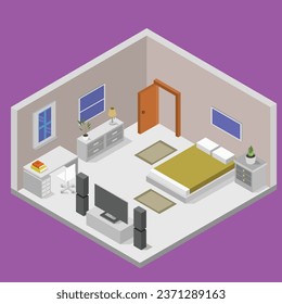 bedroom vector isometric Pro vector illustration Isometric