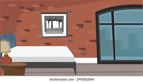 bedroom view with bed table lamp and window