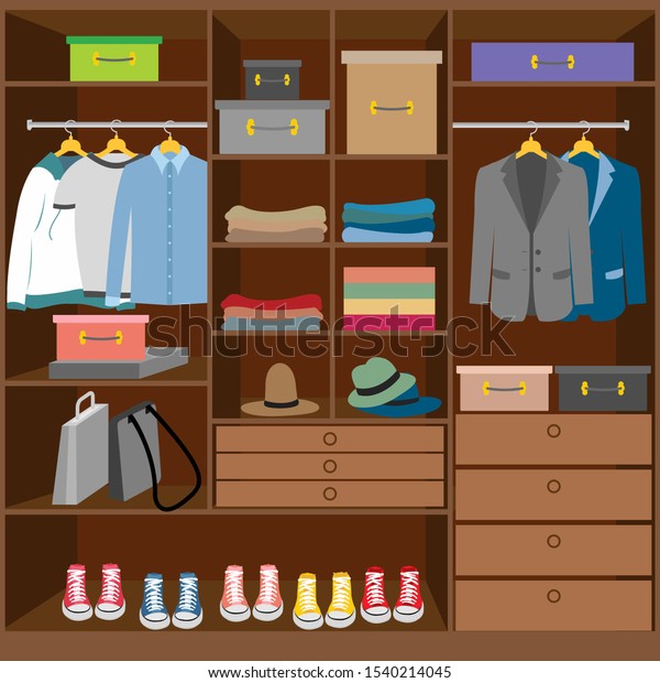 Bedroom Wardrobe Closet Storage Interior Organizers Stock Vector