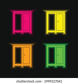 Bedroom Wardrobe four color glowing neon vector icon