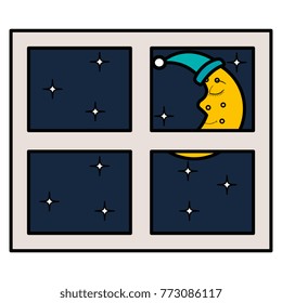 bedroom windows night isolated icon