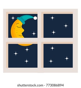 bedroom windows night isolated icon