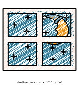 bedroom windows night isolated icon