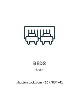 Beds outline vector icon. Thin line black beds icon, flat vector simple element illustration from editable hotel concept isolated stroke on white background