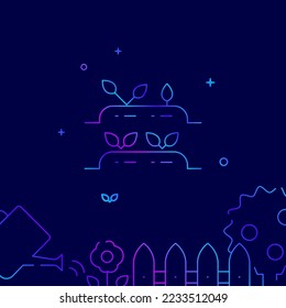 Beds with seedlings gradient line vector icon, simple illustration on a dark blue background, garden, farm related bottom border.