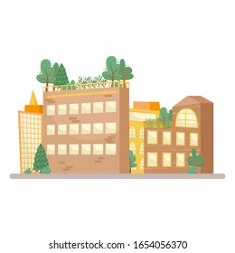 Beds with seedlings for growing vegetables on the roof of a building. Environmental consumption. Farm city.