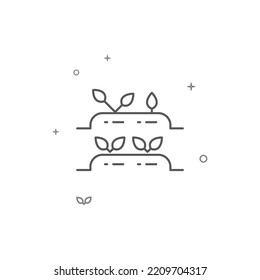 Beds with seedlings simple vector line icon. Symbol, pictogram, sign isolated on white background. Editable stroke. Adjust line weight.