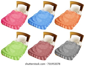 Camas con seis mantas de color diferentes ilustración