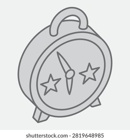 Bedside clock isometric icon, table clocks, bedroom alarm clocks concept. Vector graphics. Night table clocks sign with outline style icon for mobile or web design