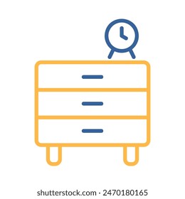 Bedside dresser and clock alarm vector icon. Chest of drawer sign. Graph symbol for furniture, web site and apps design, logo, app, UI