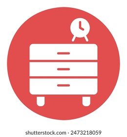Bedside dresser and clock alarm vector solid icon. Chest of drawer sign. Graph symbol for furniture, web site and apps design, logo, app, UI