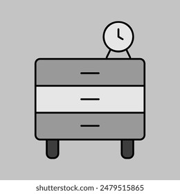 Icono de escala de grises de Vector de despertador. Cartel en el cajón. Símbolo gráfico para muebles, diseño de Sitio web y App, logotipo, App, UI