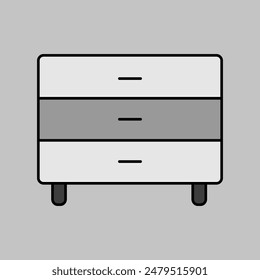Icono de escala de grises de Vector de tocador. Cartel en el cajón. Símbolo gráfico para muebles, diseño de Sitio web y App, logotipo, App, UI