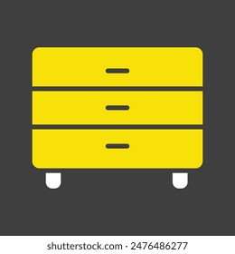 Bedside dresser vector on dark background icon. Chest of drawer sign. Graph symbol for furniture, web site and apps design, logo, app, UI