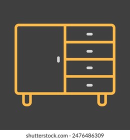 Bedside dresser vector on dark background icon. Chest of drawer sign. Graph symbol for furniture, web site and apps design, logo, app, UI