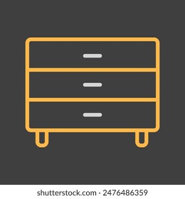 Bedside dresser vector on dark background icon. Chest of drawer sign. Graph symbol for furniture, web site and apps design, logo, app, UI