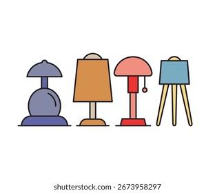 bedside lamp and floor lamp icons set vector illustration
