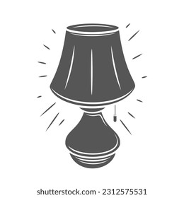 Bedside lamp glyph icon vector illustration. Stamp of old fashion lamp with lampshade and vase stand to light at night in home bedroom, classic nightstand and table electric equipment and decoration