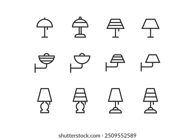 bedside lamp icon vector collection, bedroom lamp