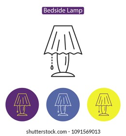 Bedside lamp line icon logo sign in black color editable stroke. Symbols of nightlights used for comfort at night vector illustration. Flat style design. Isolated on white background