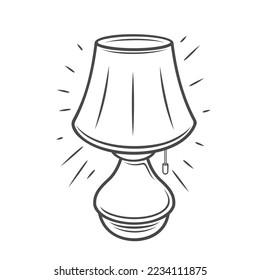 Bedside lamp line icon vector illustration. Hand drawn outline light with lampshade for reading in bed at night, bedroom electric lighting and decor element of home room interior, lamp with vase