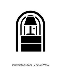 Lâmpada de cabeceira na ilustração vetor do suporte noturno, ícone minimalista da mobília do quarto no quadro do arco