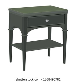 The Bedside Night Table Vector Illustration. Bedroom Night Table Isolated On White Background