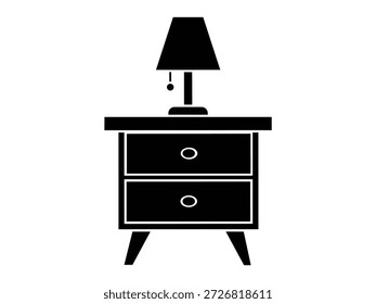 Nachttisch mit Schubladen und einer Tischlampe Silhouette Vektorgrafik.
