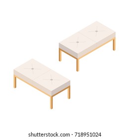 Bedside Sofa. Bedroom Bench in Isometric View. Low Light Couch Isolated from Background. 