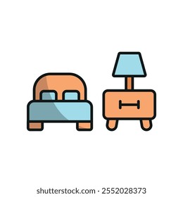 Bedside table and bed set icon vector basic design simple and modern concept graphic