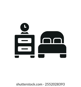Bedside table and bed set icon vector basic design simple and modern concept graphic