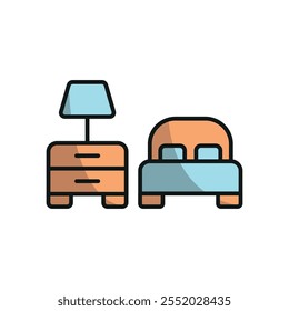 Bedside table and bed set icon vector basic design simple and modern concept graphic