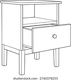 Bedside Table with Drawer Line Art Illustration Modern Nightstand Furniture Design