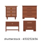 Bedside table flat colorful illustration. Wooden furniture for bedroom web site design or advertisement.  Isolated vector icon on White background