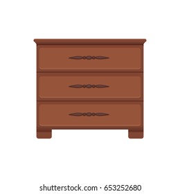 Bedside table flat colorful illustration. Wooden furniture for bedroom web site design or advertisement.  Isolated vector icon on White background