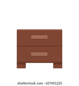 Bedside table flat colorful illustration. Wooden furniture for bedroom web site design or advertisement.  Isolated vector icon on White background