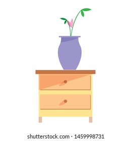 bedside table with flowers on white background
