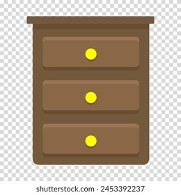 Bedside table with gilded handles, cabinets, interior, furniture, flat design, simple image, cartoon style. Concept for a website selling furniture. Vector line icon for business and advertising