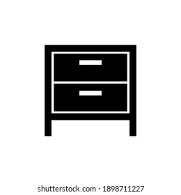 Icono de tabla de la cama. Silueta negra. Vista frontal. Ilustración gráfica plana vectorial. Objeto aislado sobre un fondo blanco. Aislar.