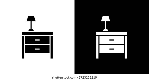 Icono de la mesita de noche. Icono de diseño plano simple en blanco y negro