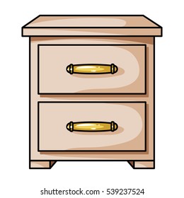 Bedside table icon in cartoon style isolated on white background. Furniture and home interior symbol stock vector illustration.