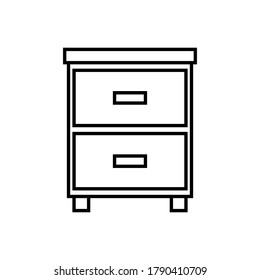 Bedside table icon. Front view. Linear contour silhouette. Vector flat graphic illustration. The isolated object on a white background. Isolate.