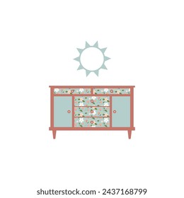 Bedside table icon with mirror. Colored furniture icon in flat style. Furniture interior concept