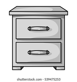 Bedside table icon in monochrome style isolated on white background. Furniture and home interior symbol stock vector illustration.