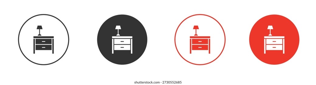 Bedside table icon for ui or ux isolated on white for mobile app, editable