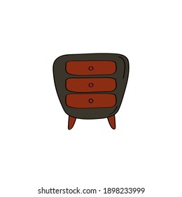 Bedside table illustration. Cute nightstand icon. Vector doodle graphic