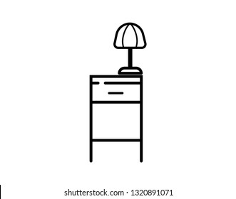 Bedside table isolated icon on background.  Furniture for bedroom. Table with night lamp. Flat style vector illustration. - Vector 