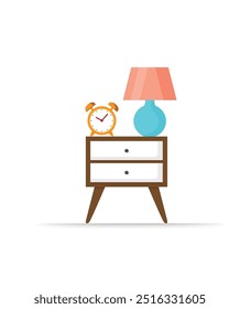 Bedside table with lamp and clock stock illustration